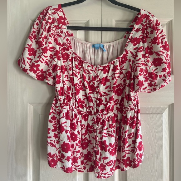 Draper James RSVP Blouse Women’s Size M Floral Puff Sleeve Square Neck Lined - Picture 1 of 10